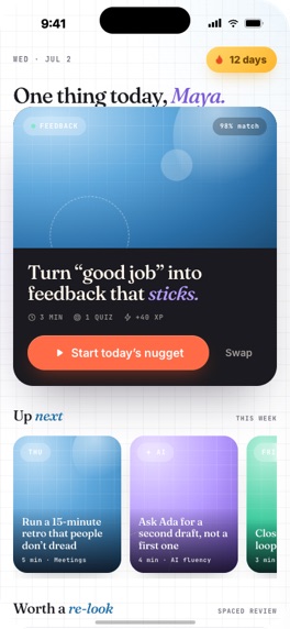 Omie iOS app, the Today screen with one nugget picked for you